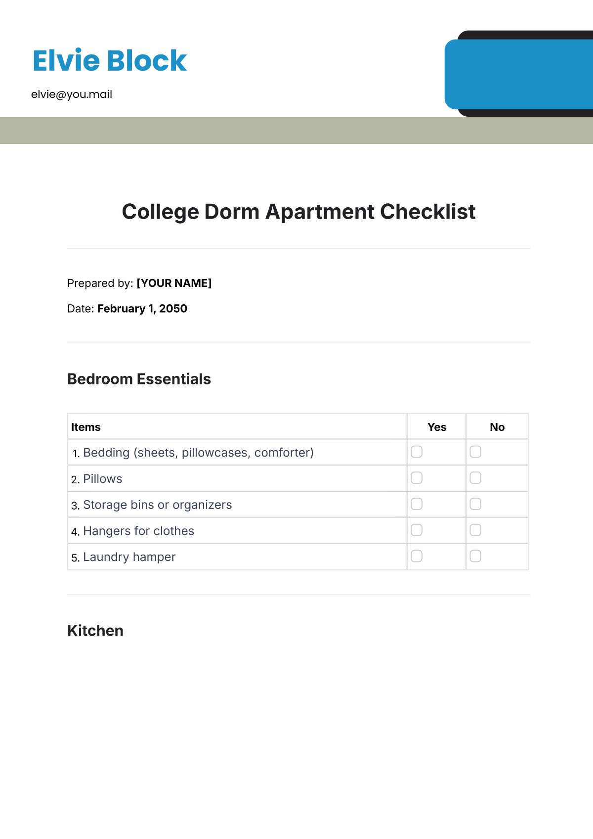 College Dorm Apartment Checklist Template - Edit Online & Download