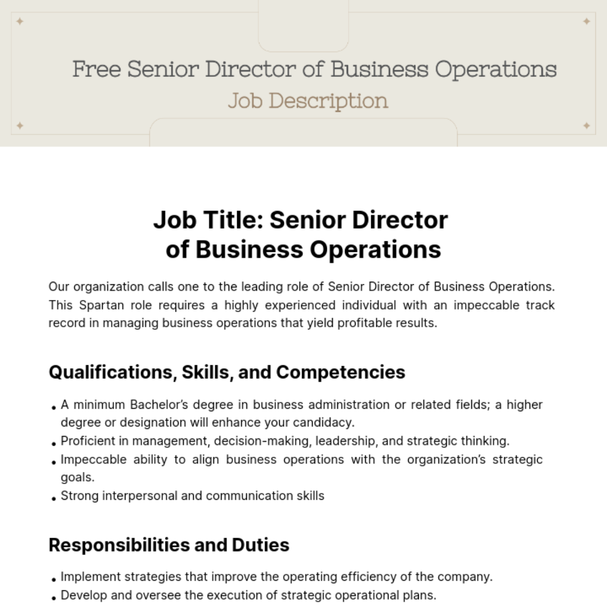 Free Senior Director of Business Operations Job Description Template