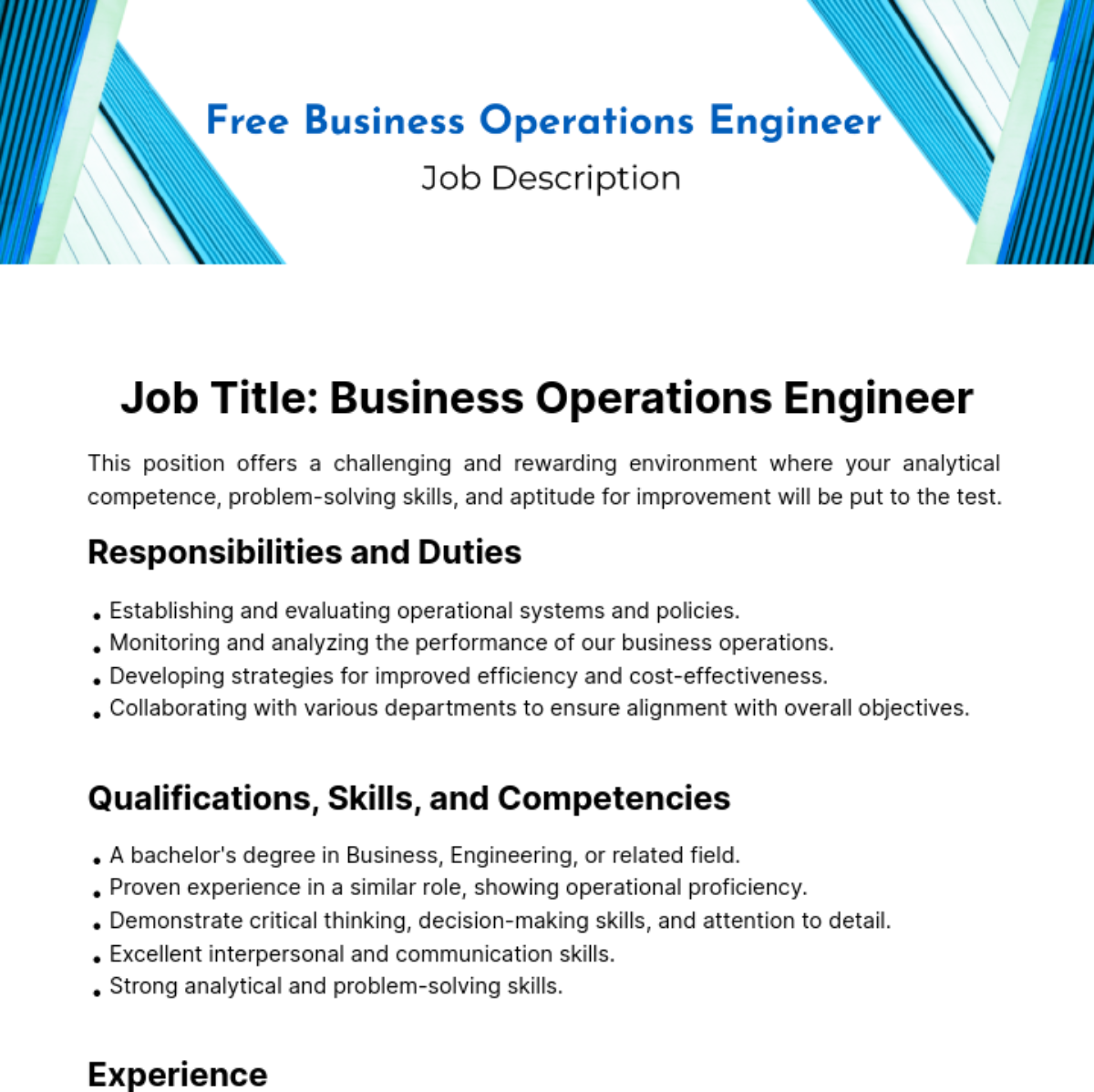 Free Business Operations Engineer Job Description Template