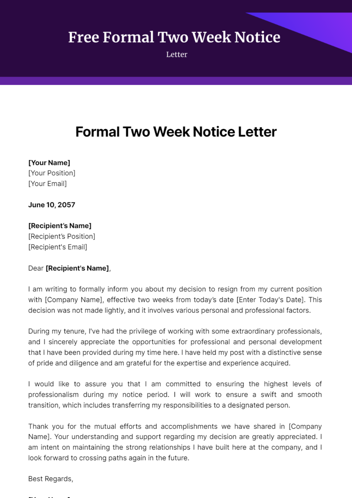  Formal Two Week Notice Letter Template - Edit Online & Download