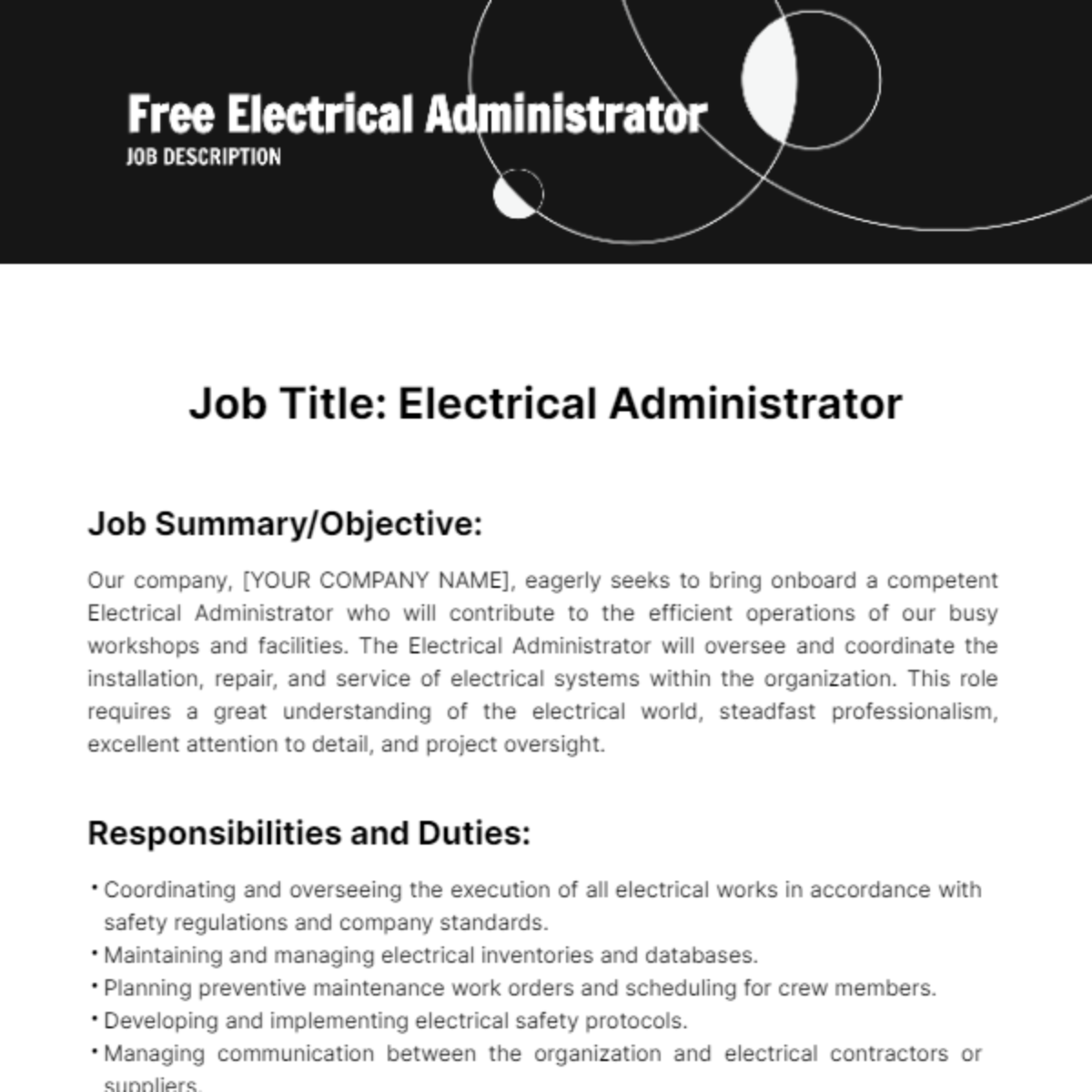 Free Electrical Administrator Job Description Template