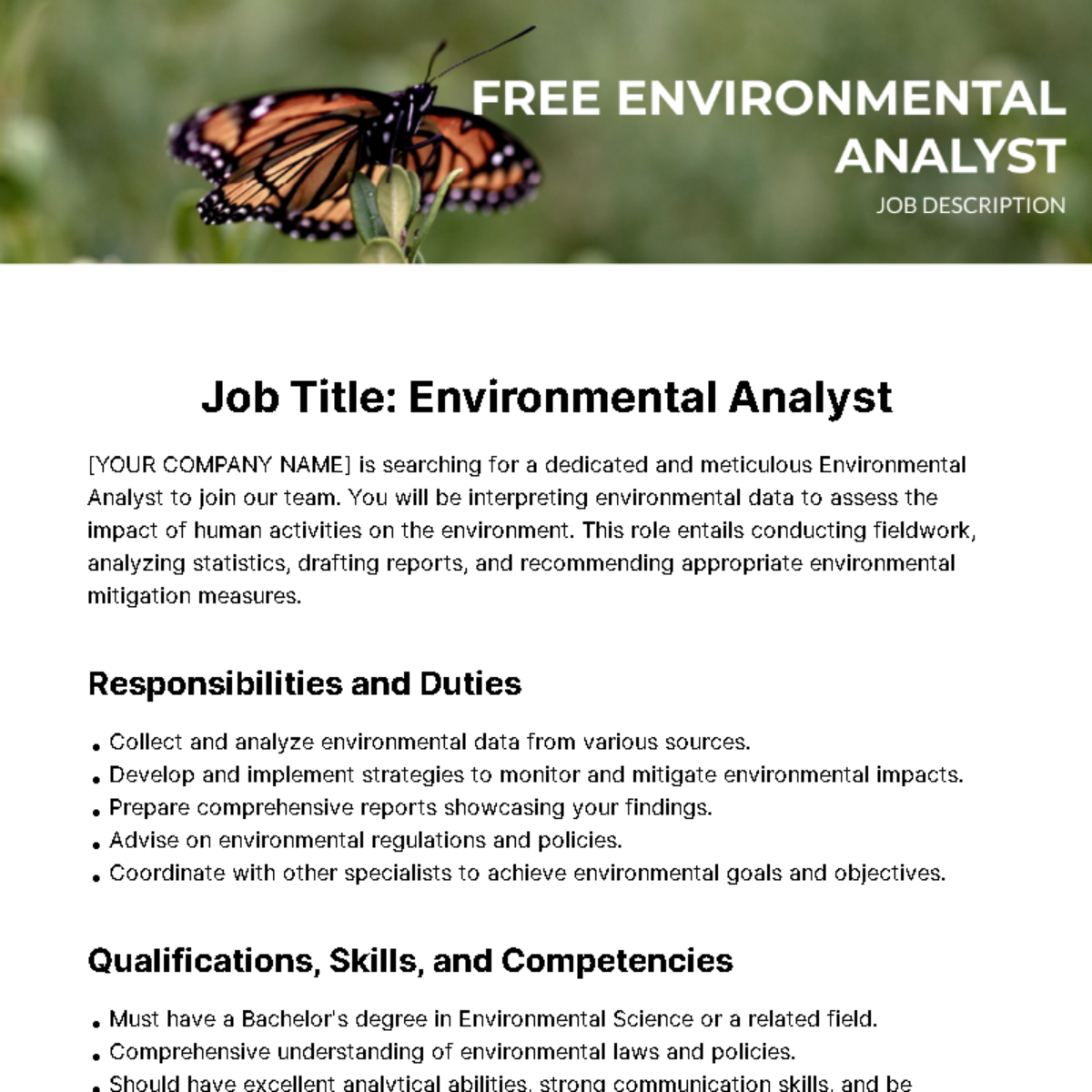 Environmental Analyst Job Description Template