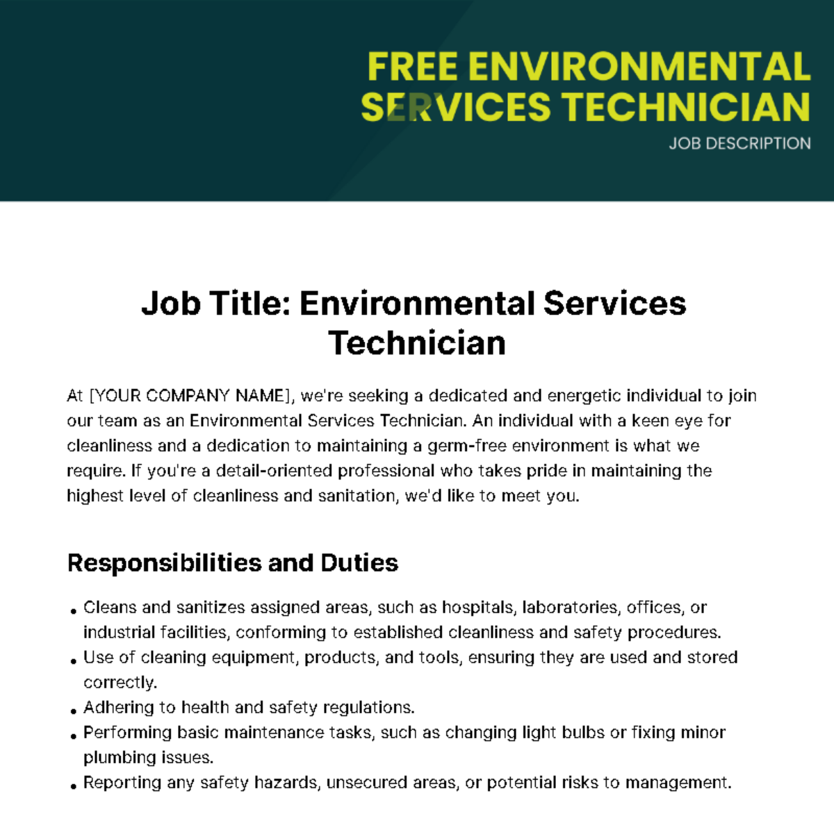 Environmental Services Technician Job Description Template