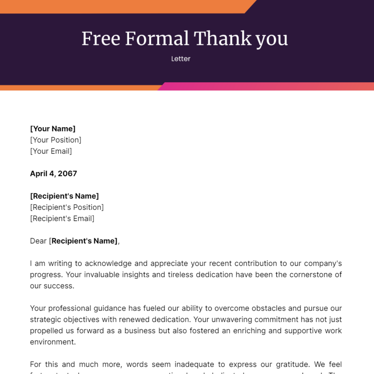 Formal Thank you Letter Template