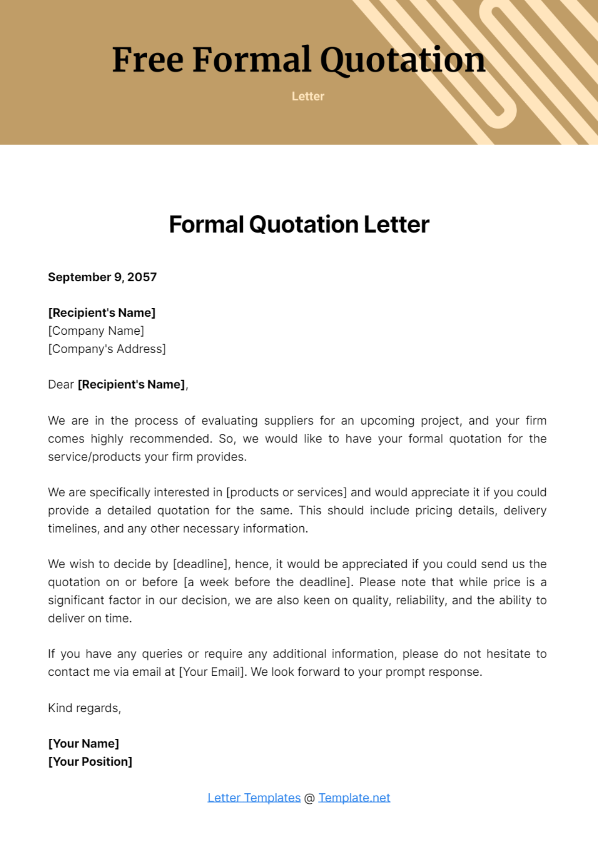 Free Formal Quotation Letter Template