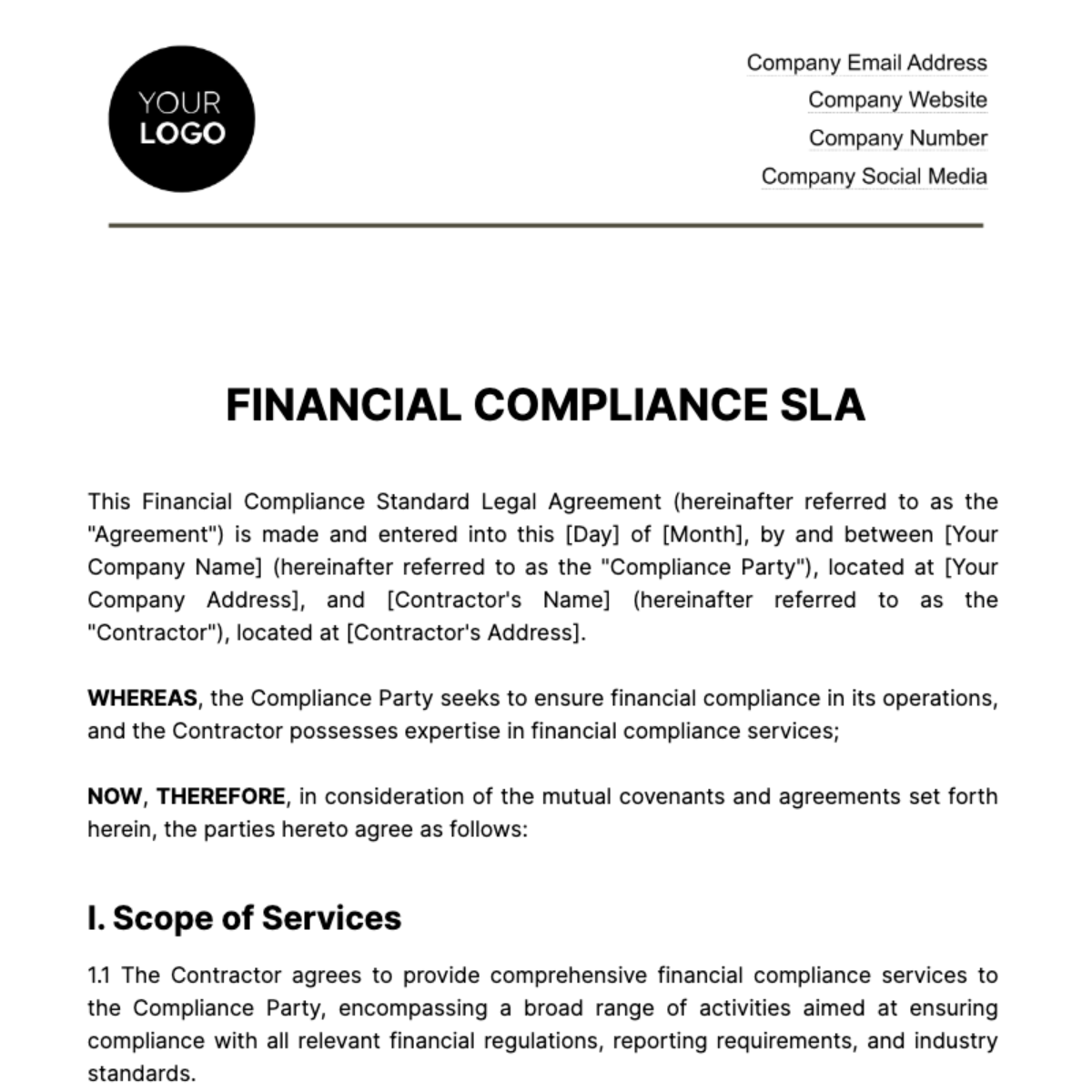 Free Financial Compliance SLA Template