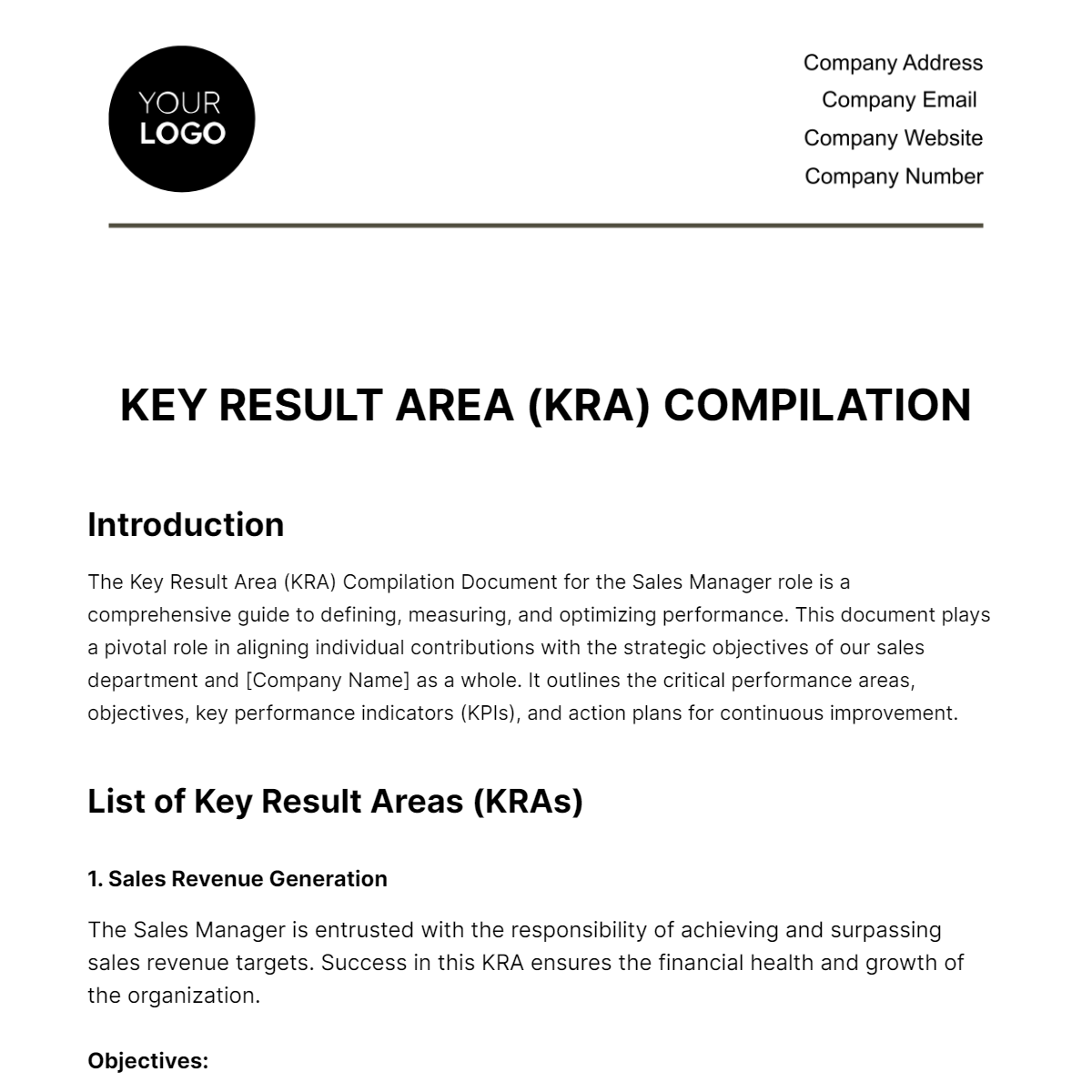 Key Result Area (KRA) Compilation HR Template
