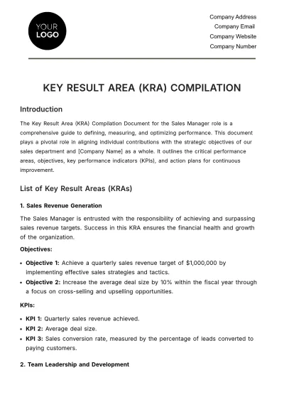 Free Key Result Area (KRA) Compilation HR Template to Edit Online