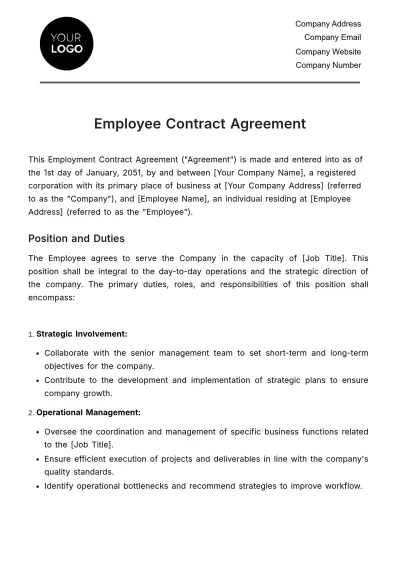 Free Employee Contract Agreement HR Template to Edit Online