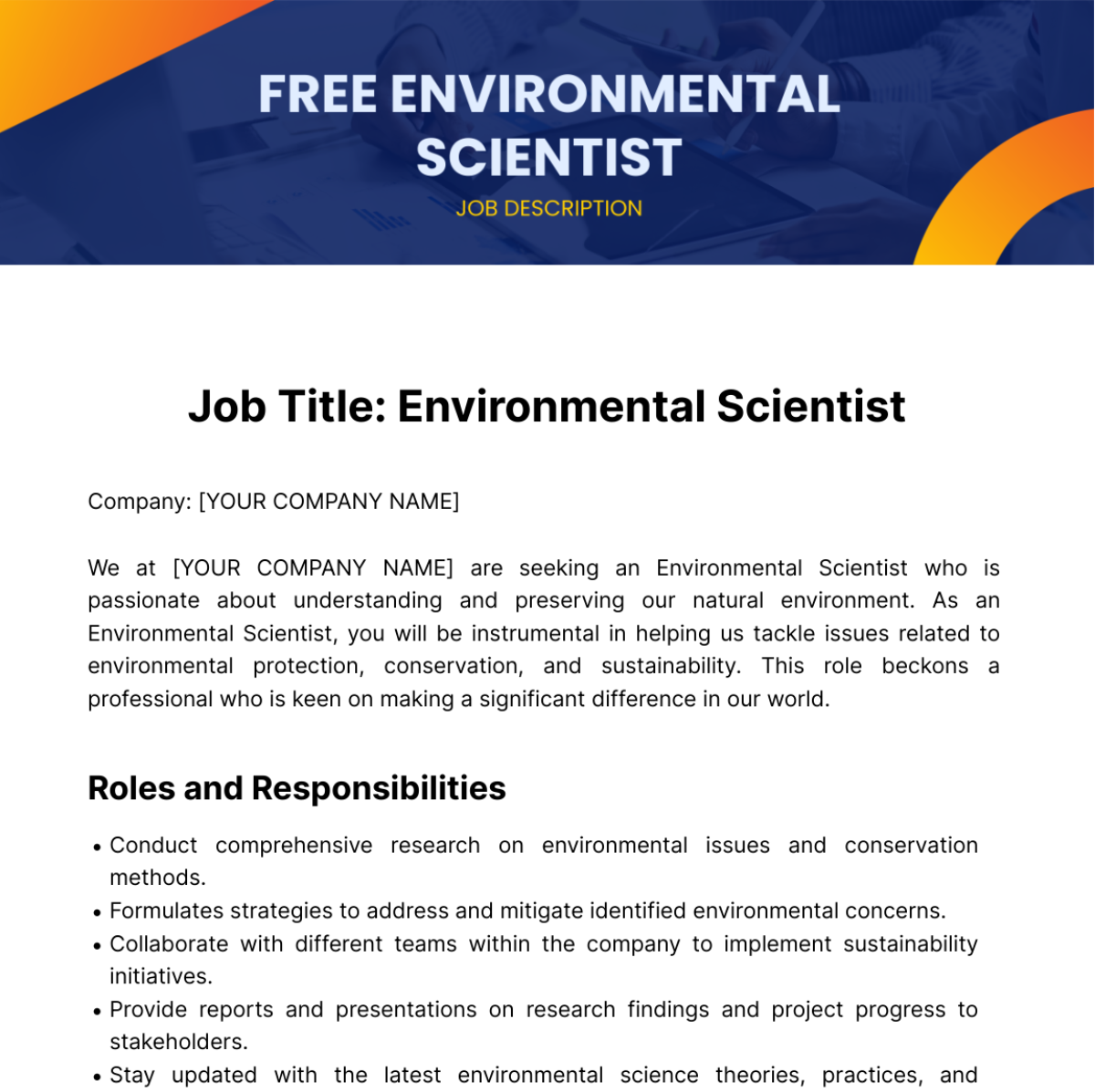 Environmental Scientist Job Description Template