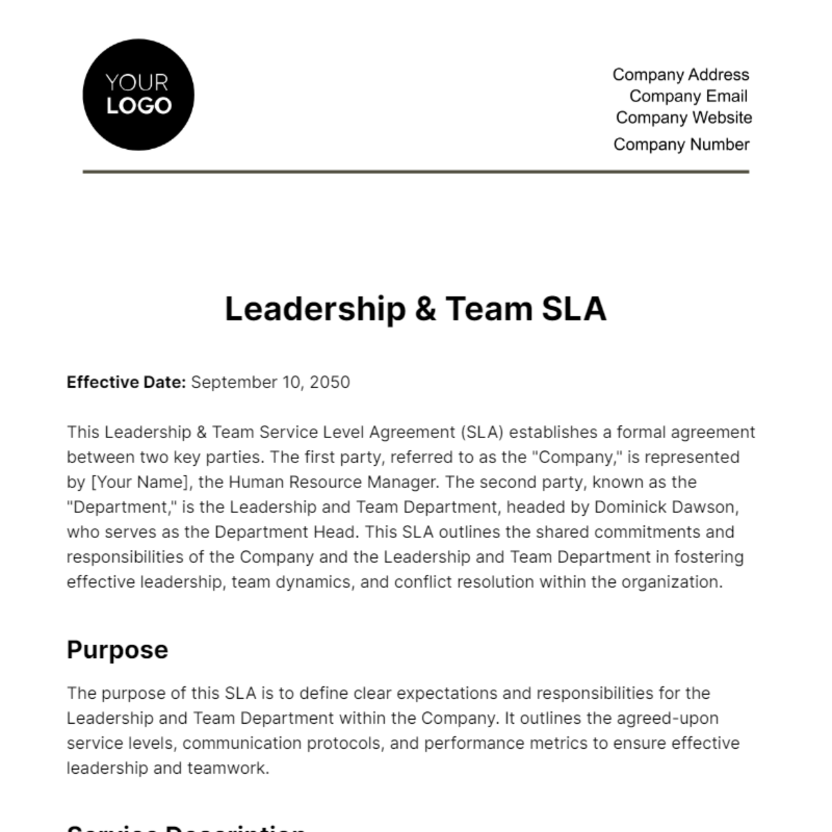 Leadership & Team SLA HR Template