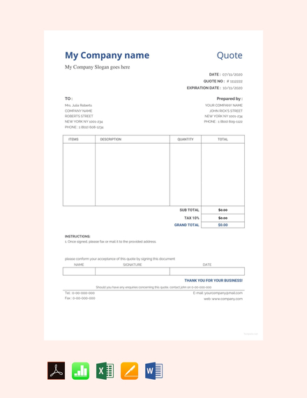 Free Sample Quotation Format Template Pdf Word Doc Excel