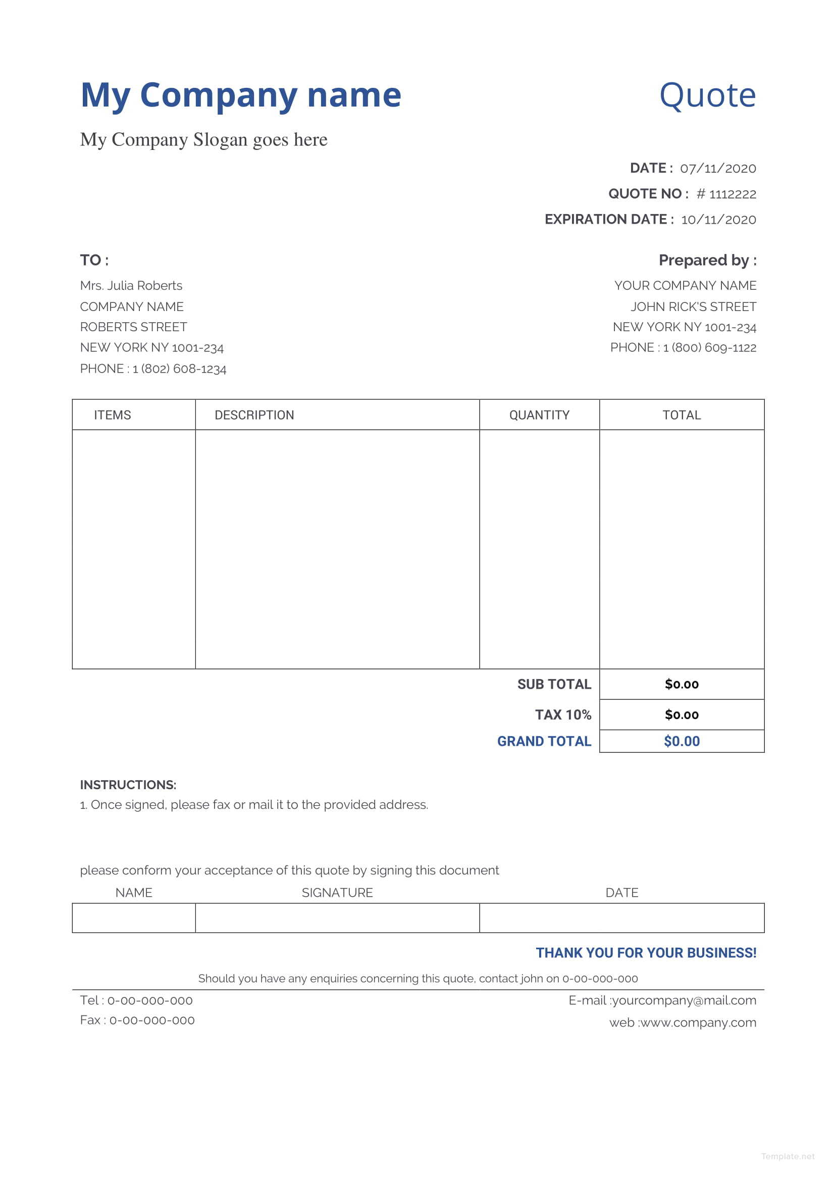 Sample Quotation Format In Microsoft Word Excel Apple Pages Numbers 