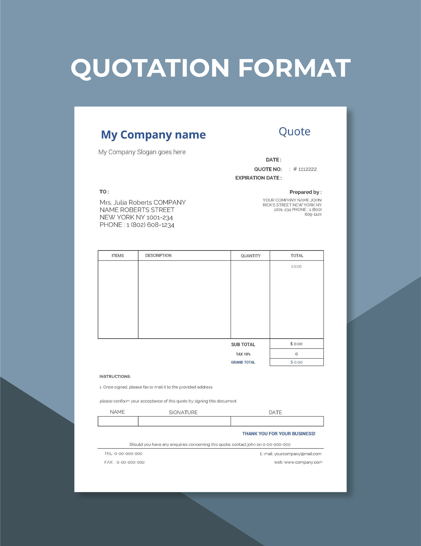 Quotation Format Template in Word, Google Docs, Excel, PDF, Google Sheets, Apple Pages, Apple Numbers