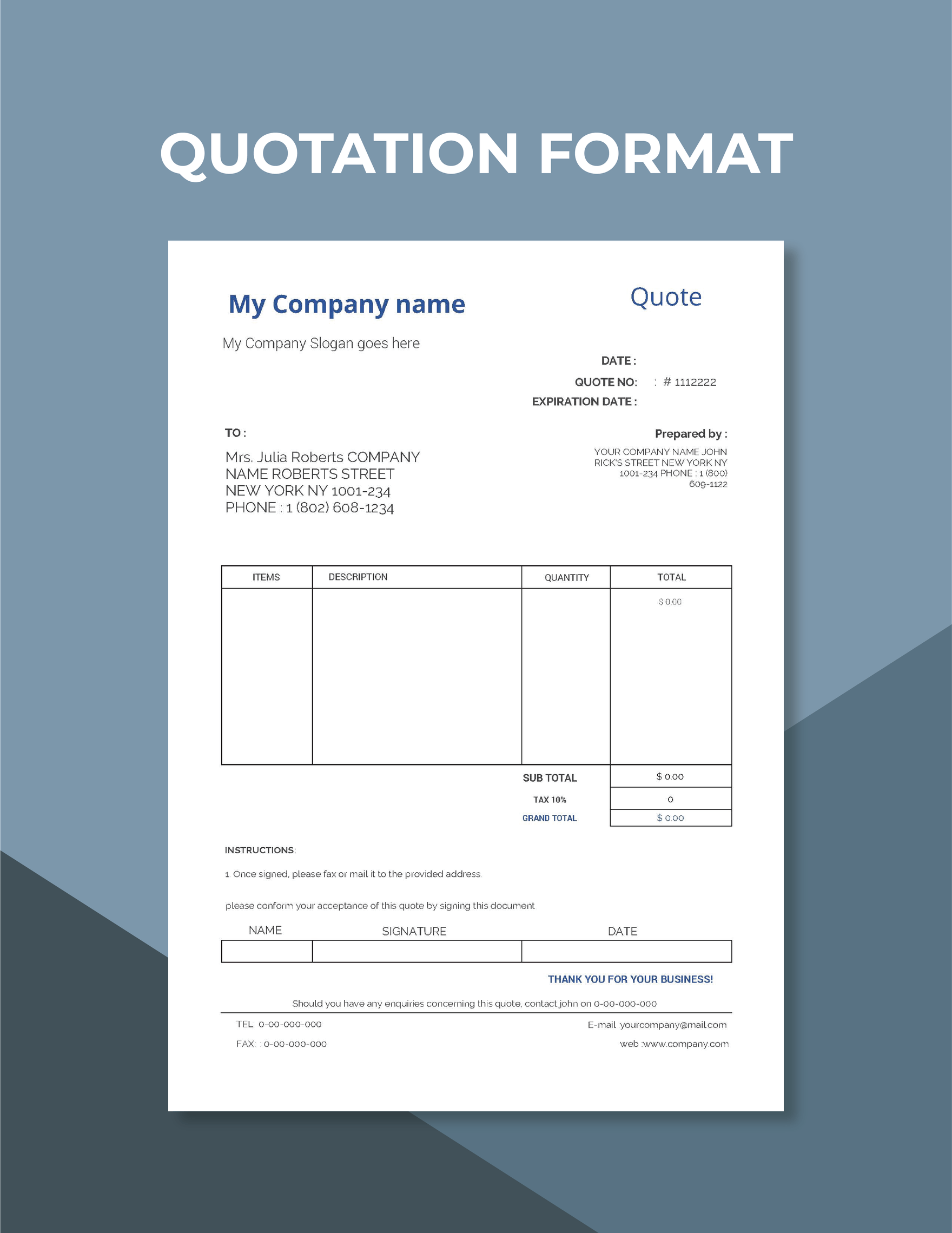 Garment Price Quotation Format