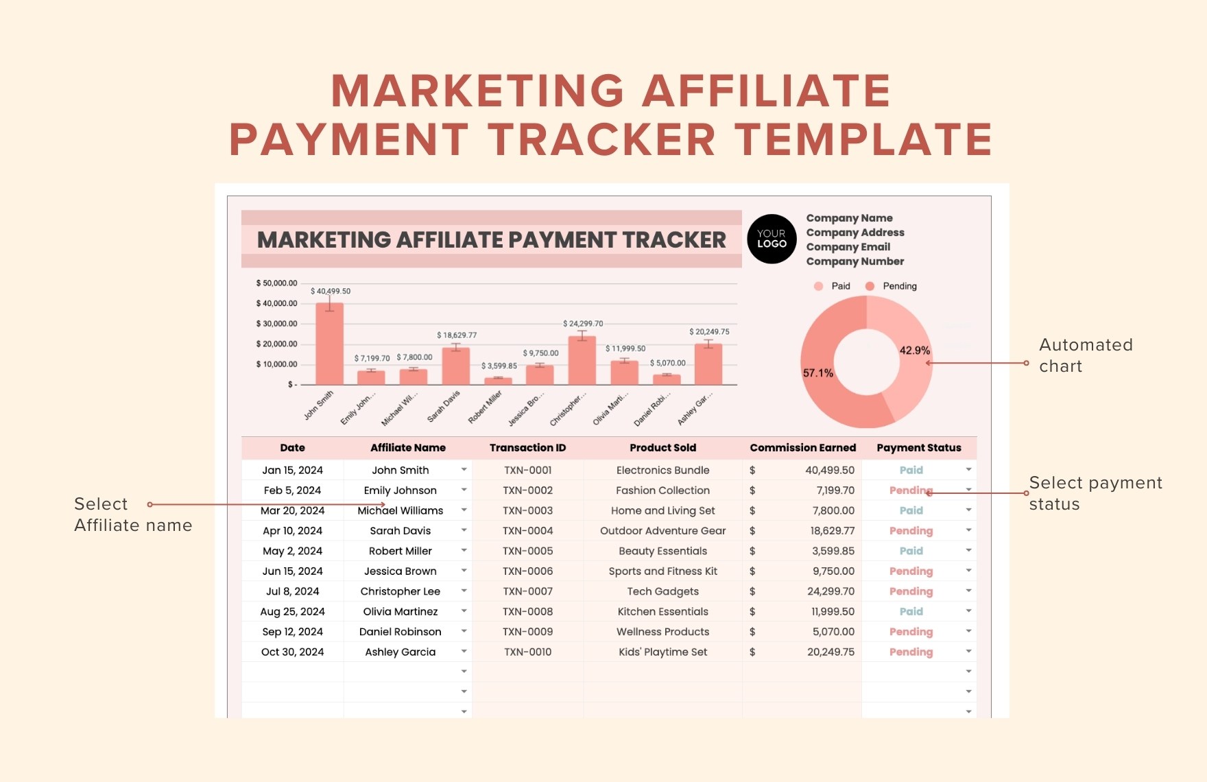 Marketing Affiliate Payment Tracker Template