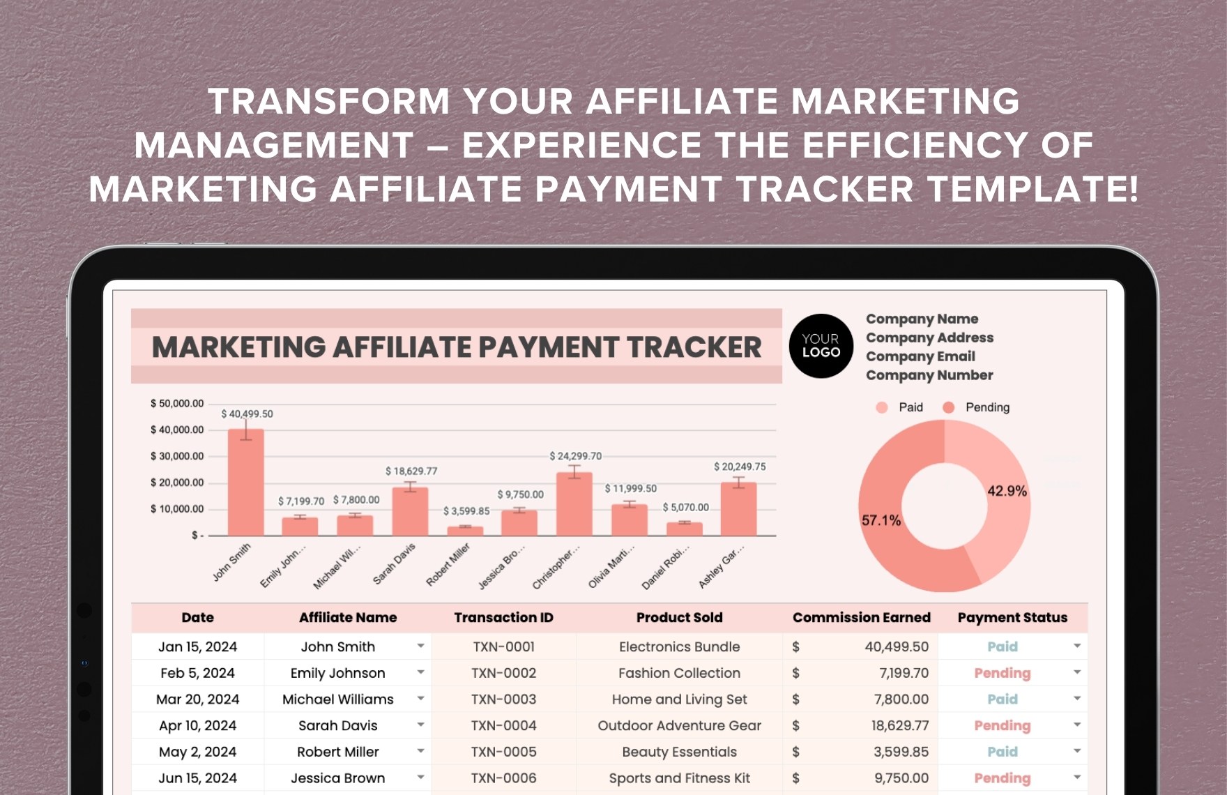 Marketing Affiliate Payment Tracker Template