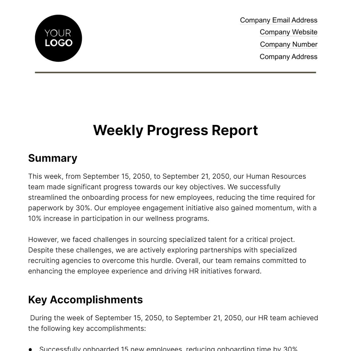Weekly Progress Report HR Template