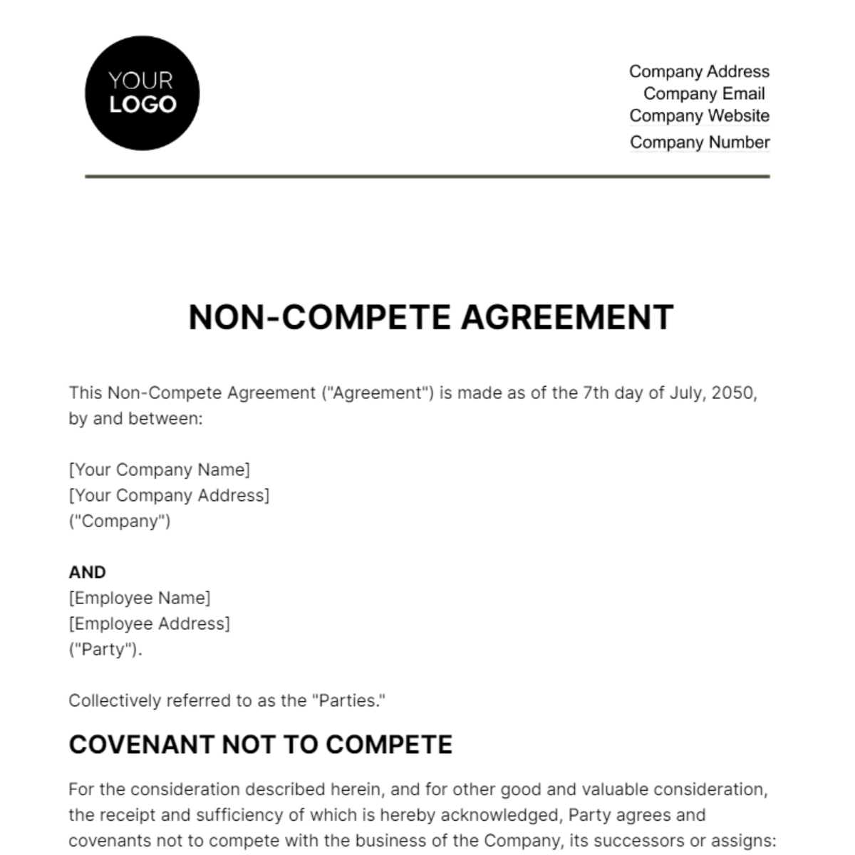 Free Non-compete Agreement HR Template