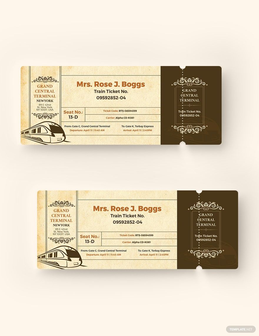 Vintage Train Ticket Template in Word, Illustrator, PSD, Apple Pages, Publisher