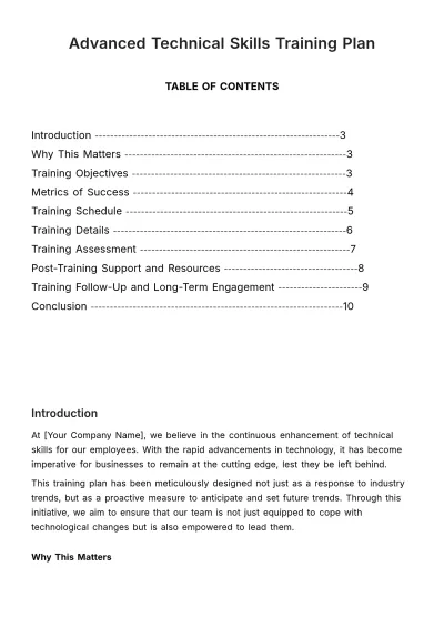 Free Advanced Technical Skills Training Plan HR Template to Edit Online