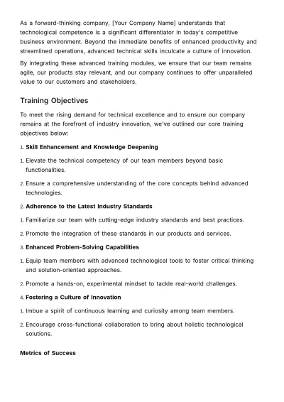 Free Advanced Technical Skills Training Plan HR Template to Edit Online