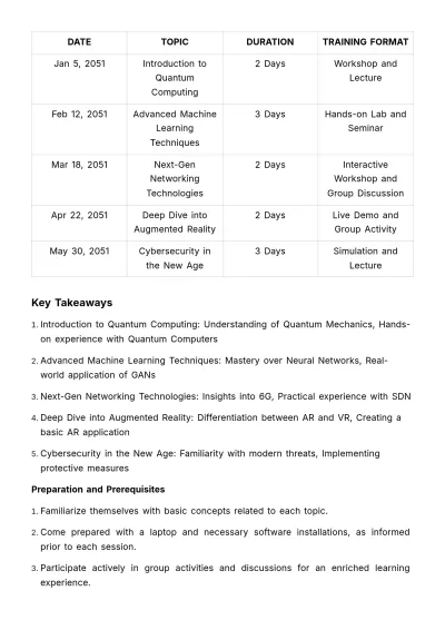 Free Advanced Technical Skills Training Plan HR Template to Edit Online