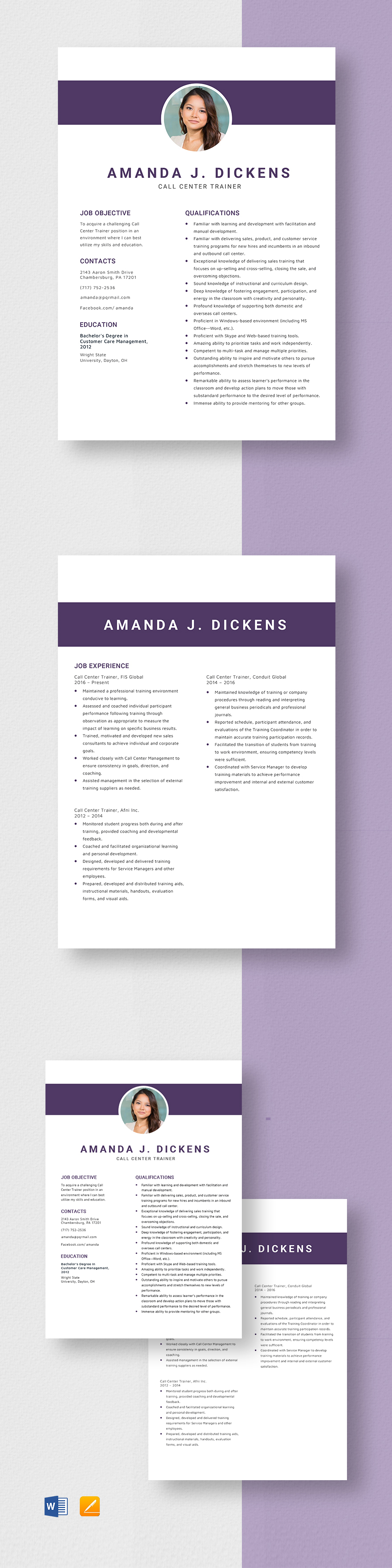 No Experience Call Center Resume Template InDesign Word Apple Pages No Experience Call Center Resume Template InDesign Word Apple Pages