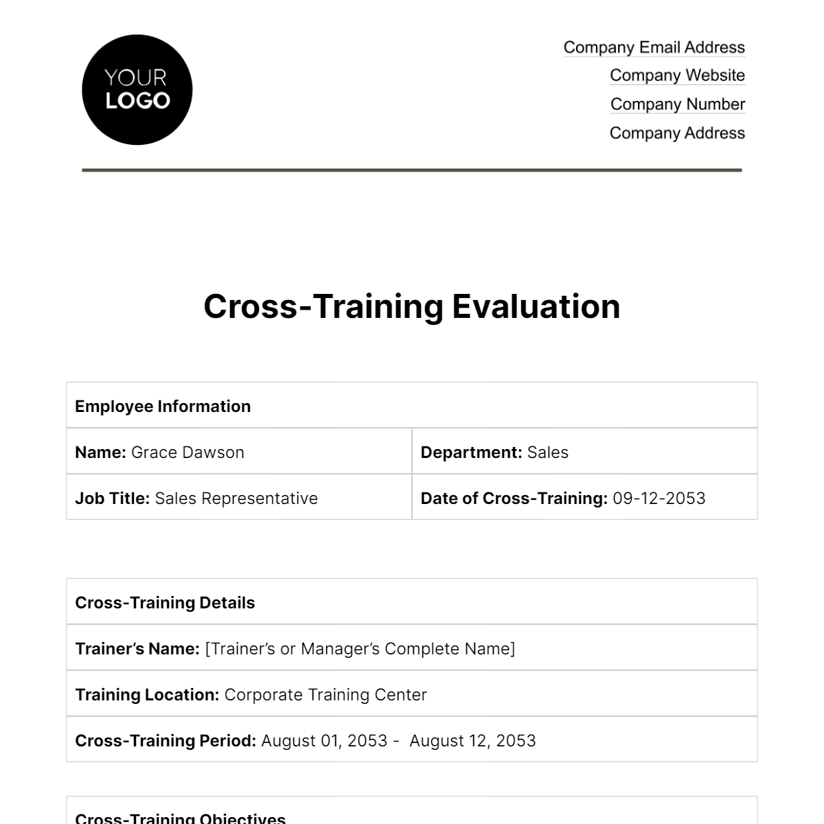 Cross-training Evaluation HR Template