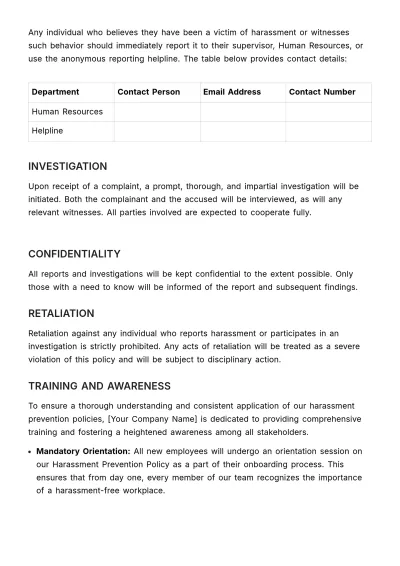 Free Harassment Prevention Policy HR Template to Edit Online