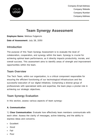 Free Team Synergy Assessment HR Template to Edit Online
