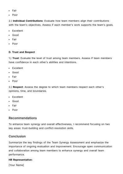 Free Team Synergy Assessment HR Template to Edit Online