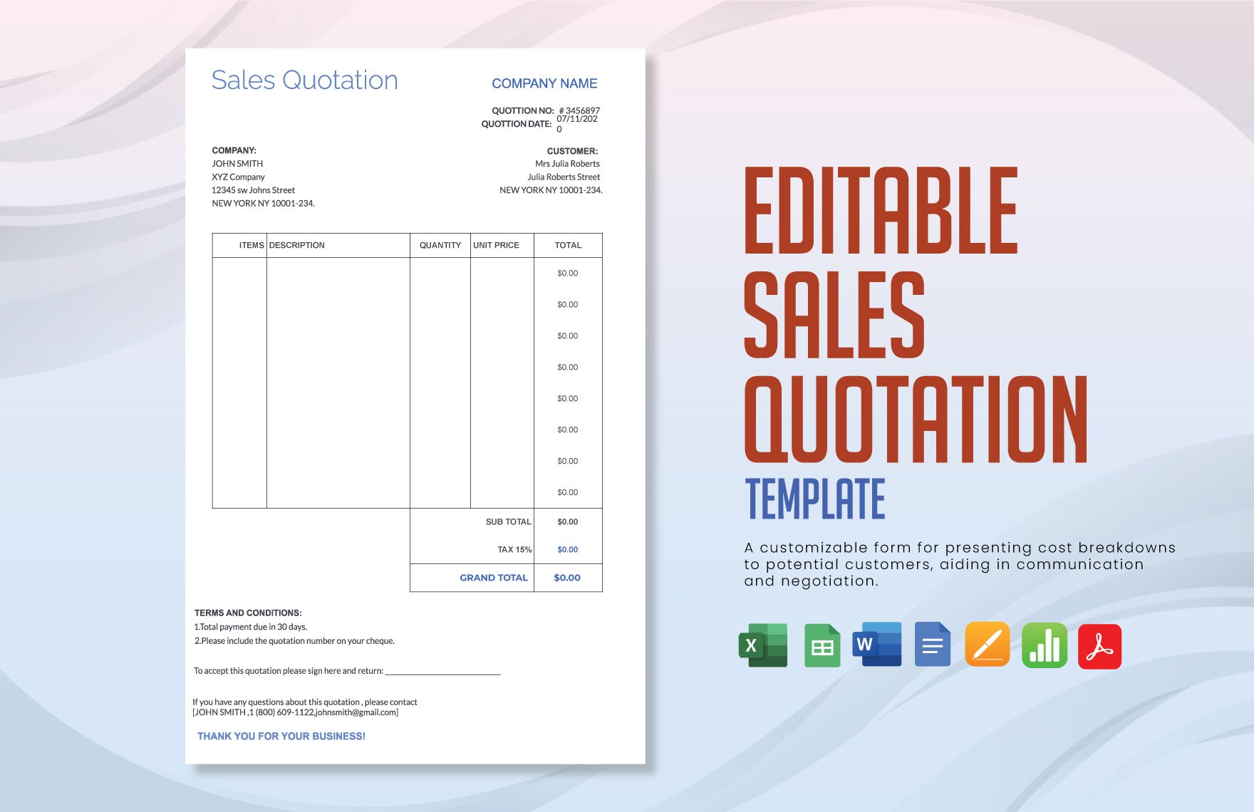 Editable Sales Quotation Template