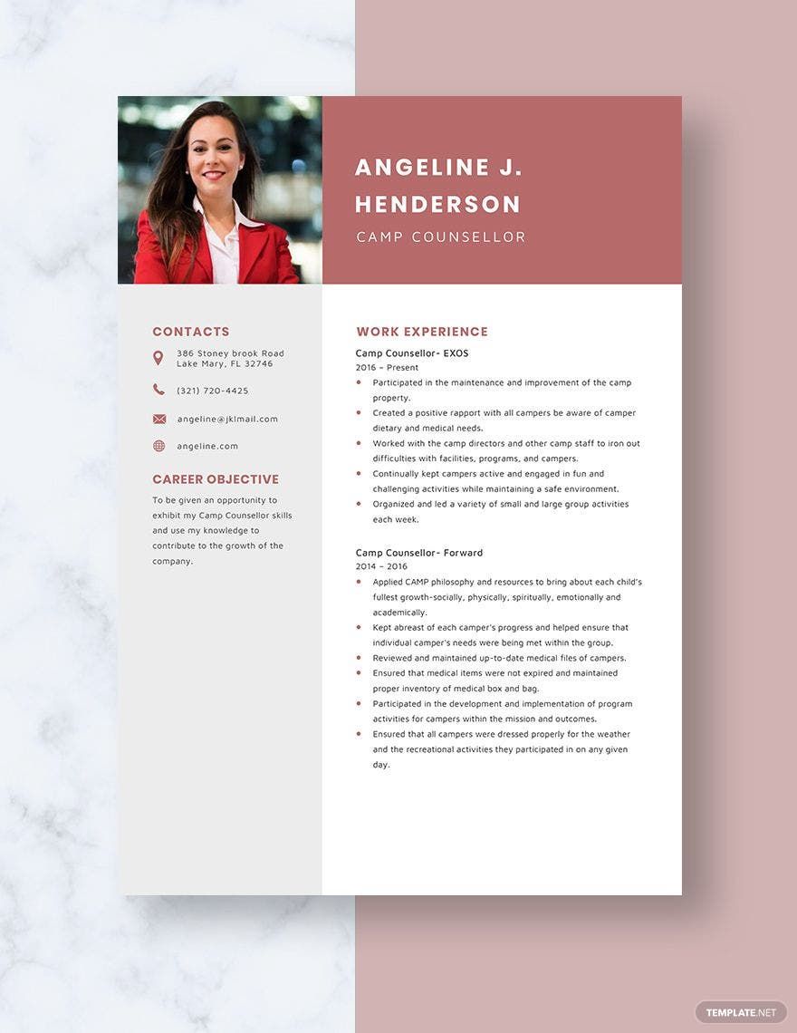 Camp Counselor Resume in Word, Apple Pages