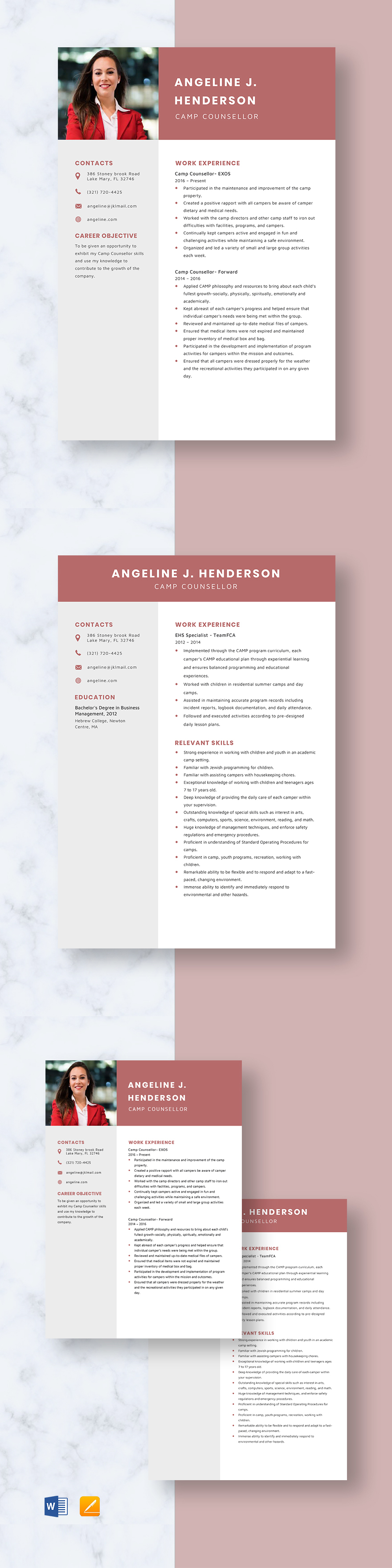 Camp Counselor Resume Template Word Apple Pages Template net