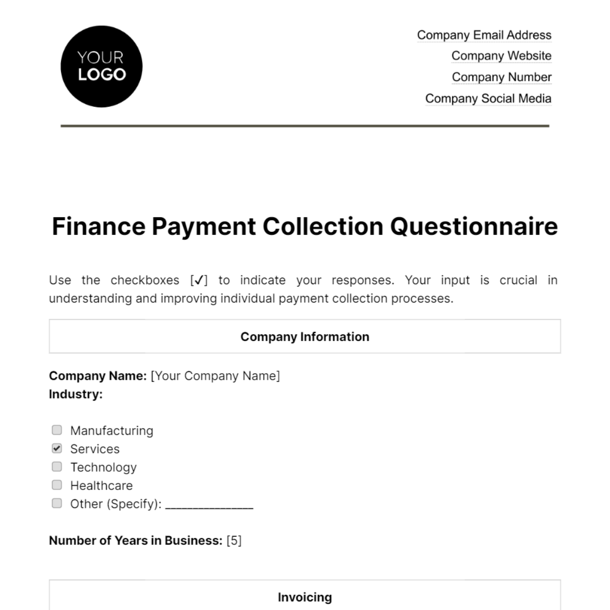 Finance Payment Collection Questionnaire Template