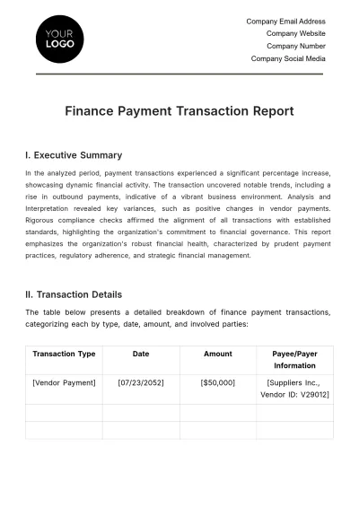 Free Finance Payment Transaction Report Template to Edit Online