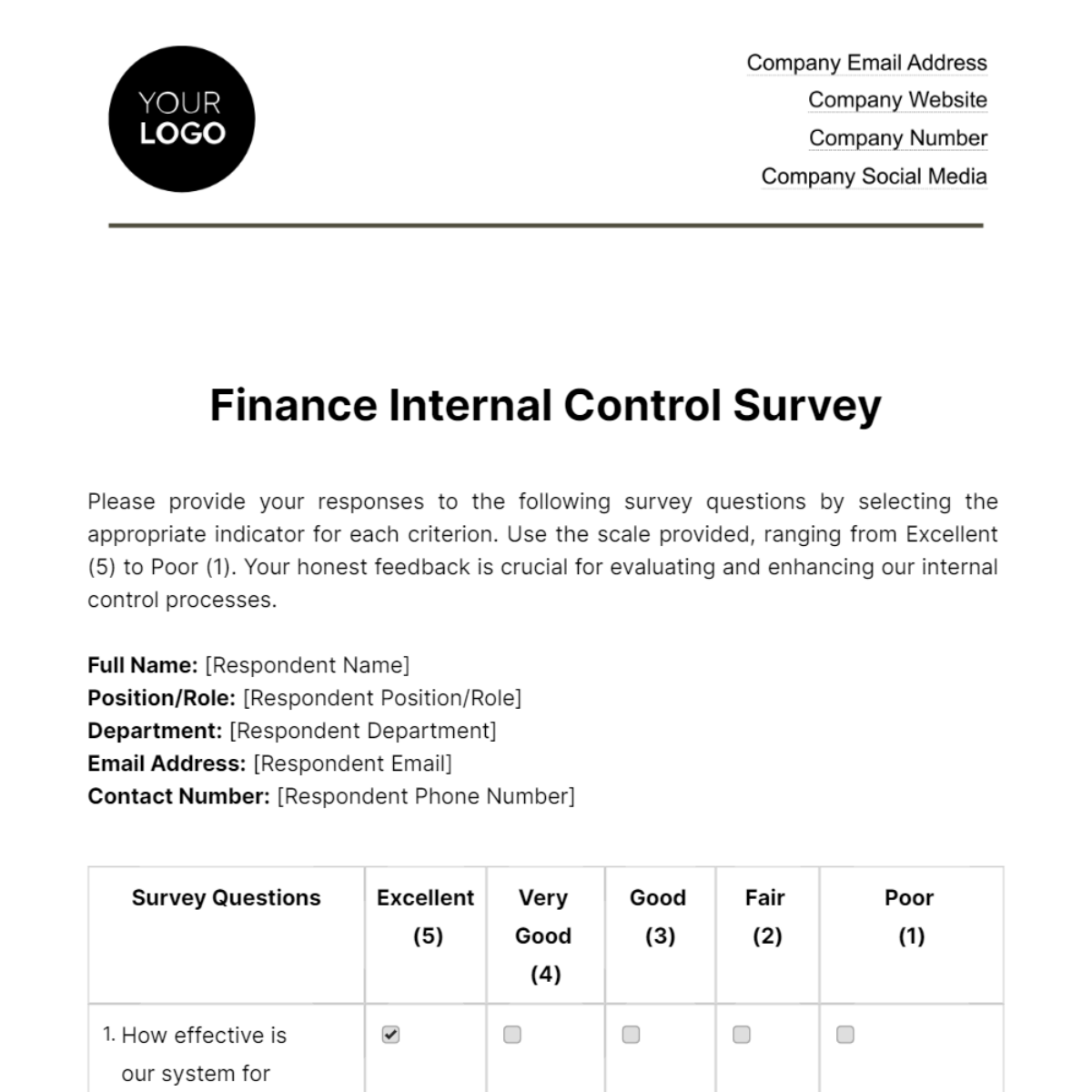 Finance Internal Control Survey Template