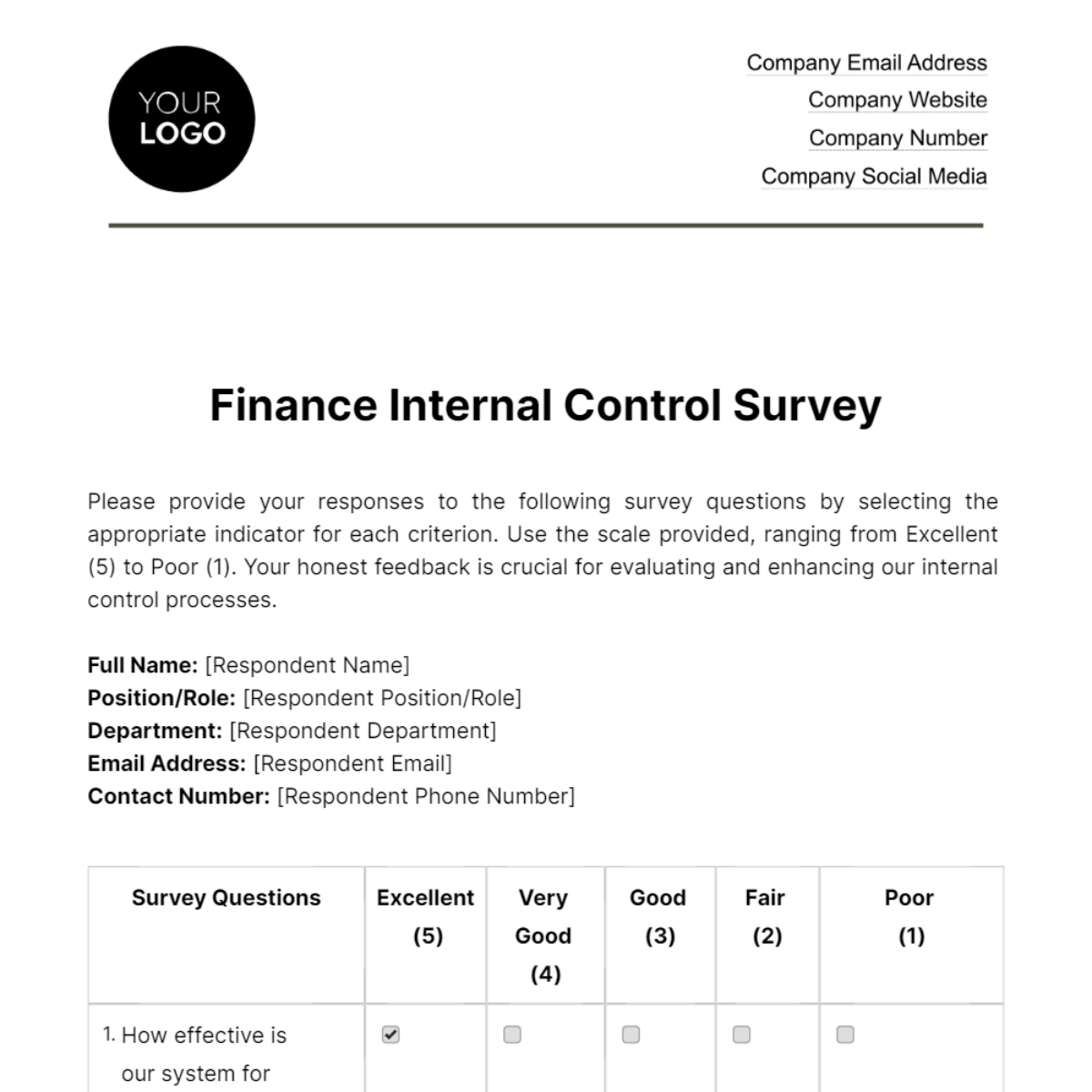 Finance Internal Control Survey Template - Edit Online & Download