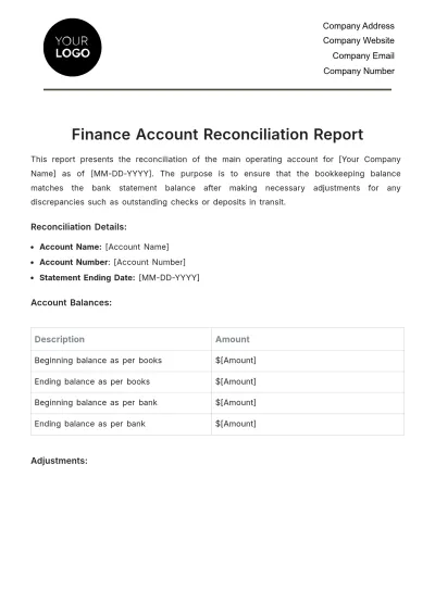 Free Finance Account Reconciliation Report Template to Edit Online