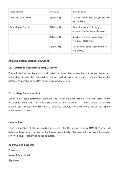 Free Finance Account Reconciliation Report Template to Edit Online