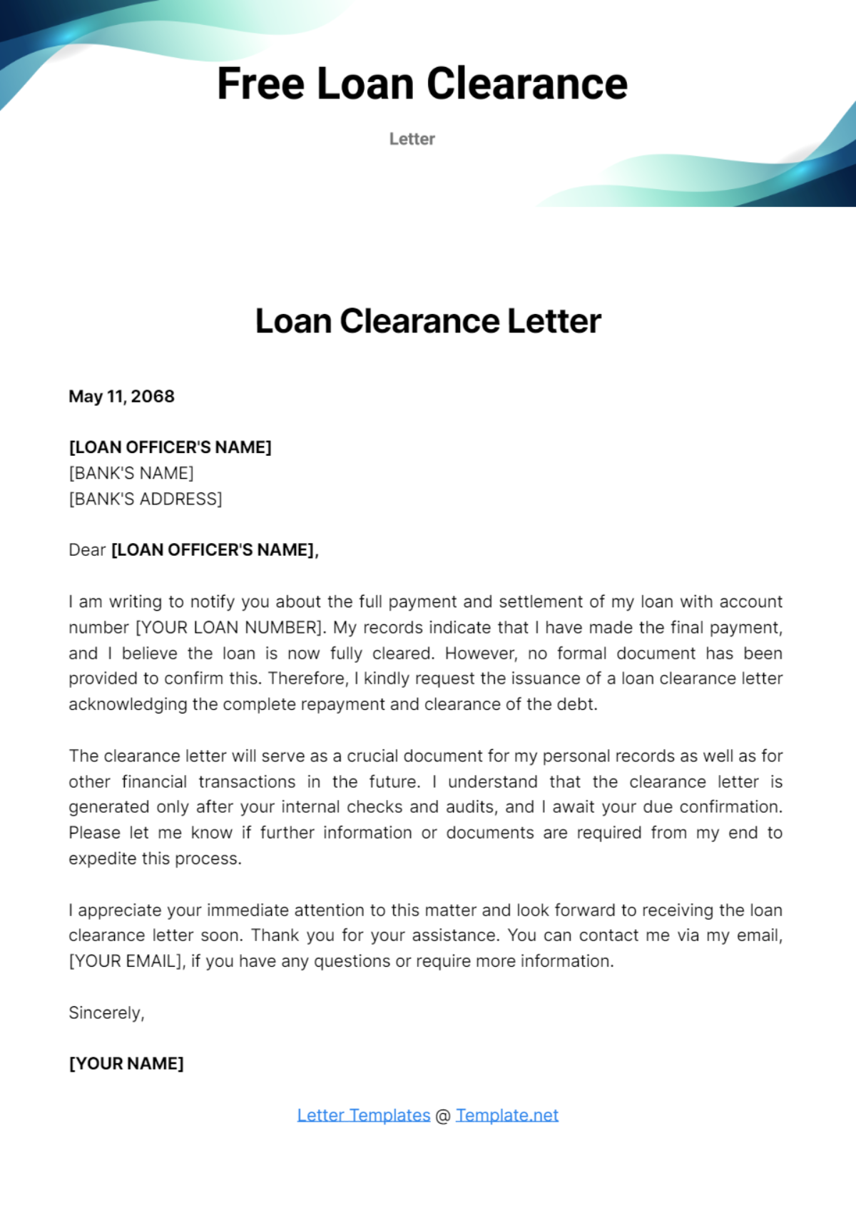 Free Loan Clearance Letter Template