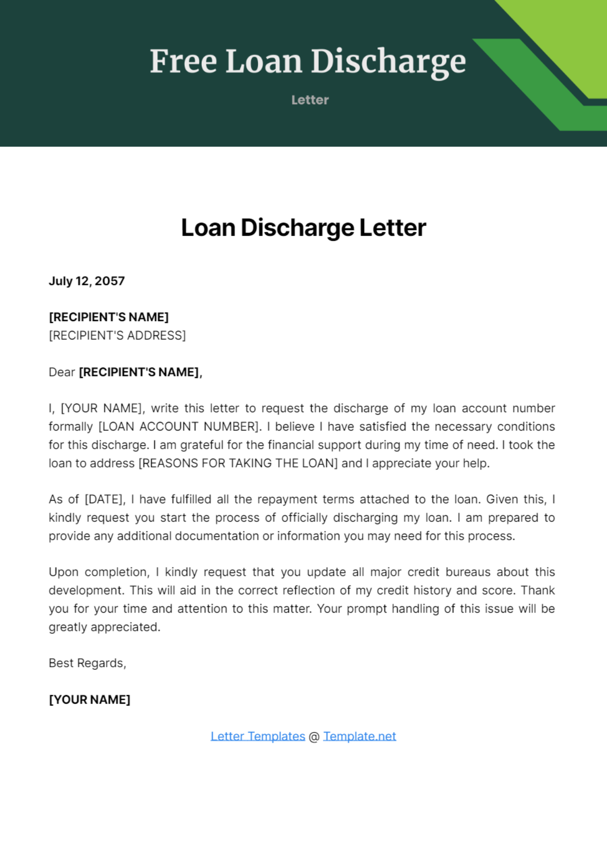 Free Loan Discharge Letter Template