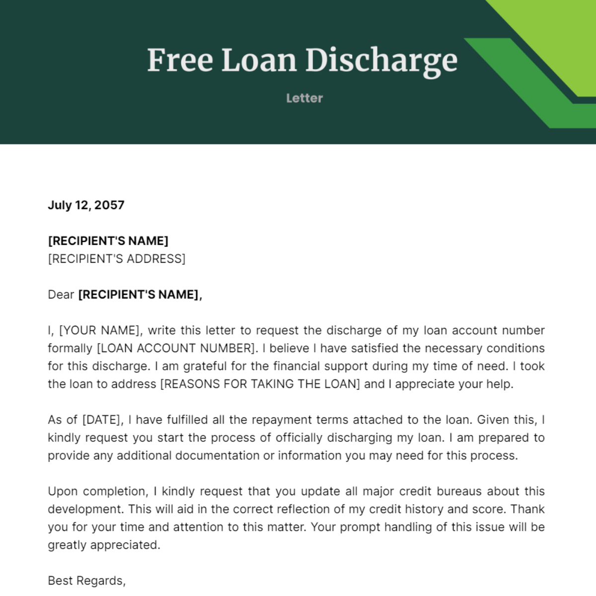 Loan Discharge Letter Template