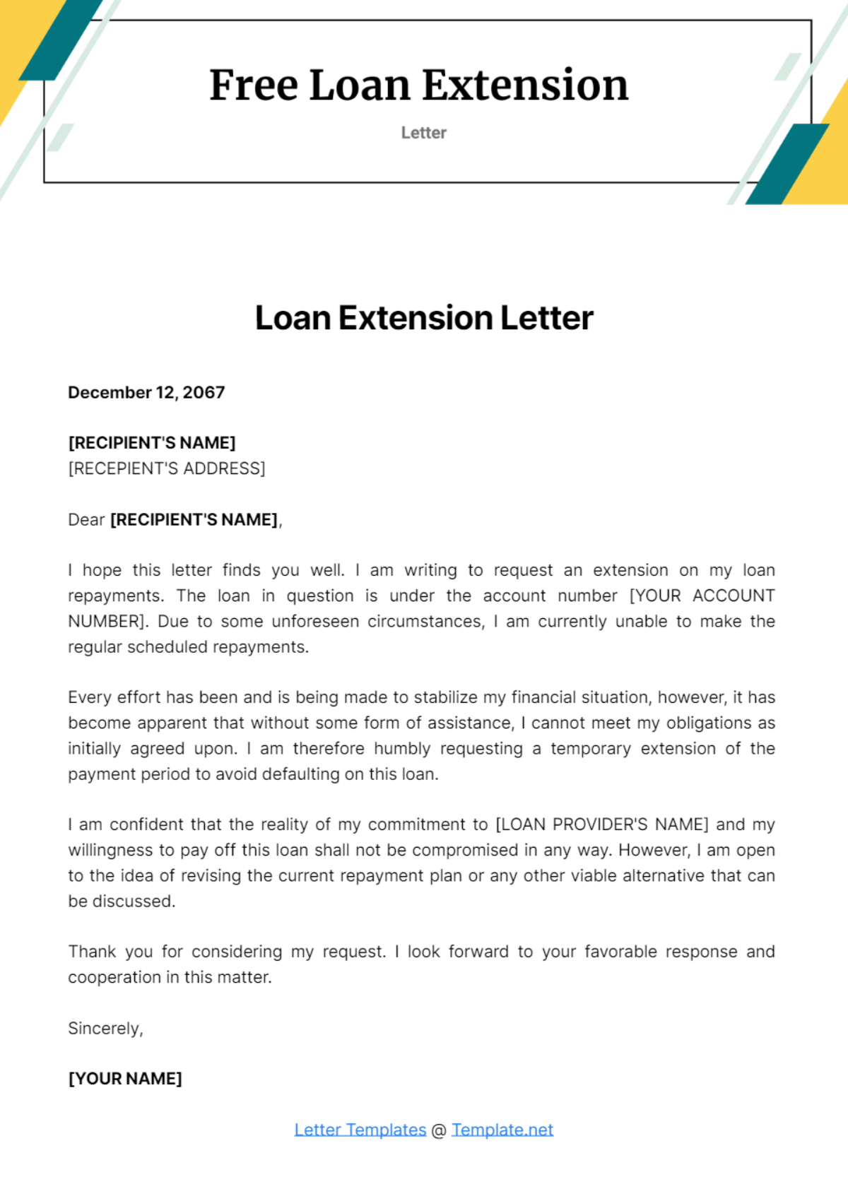 Free Loan Extension Letter Template