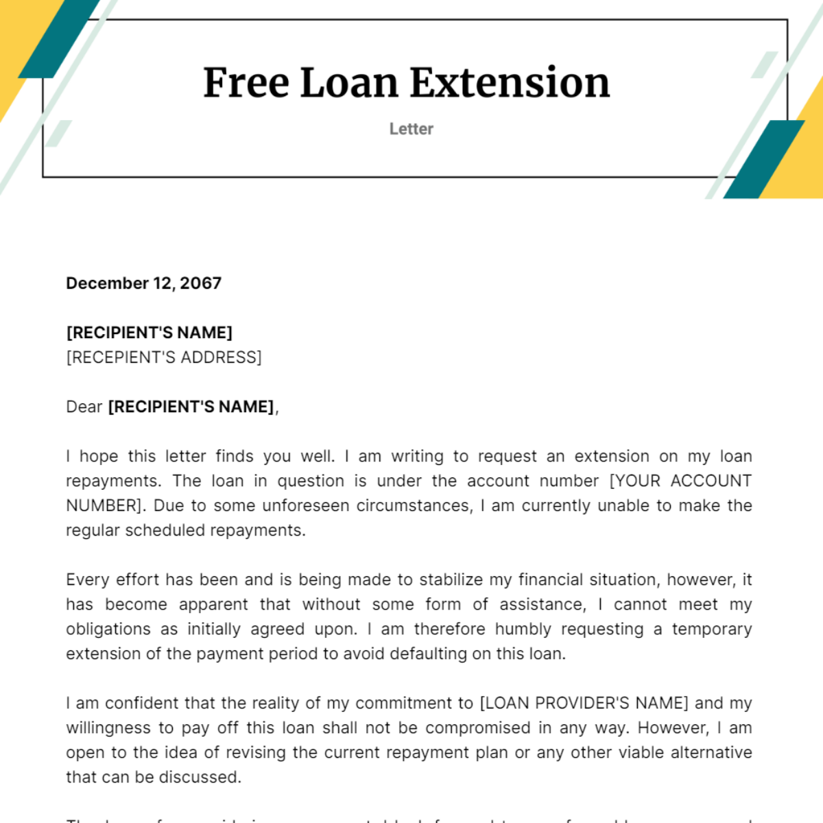 Loan Extension Letter Template