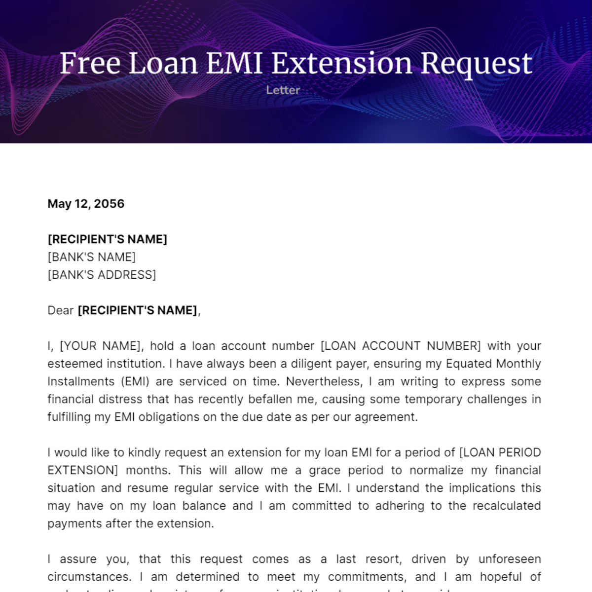 Loan EMI Extension Request Letter Template