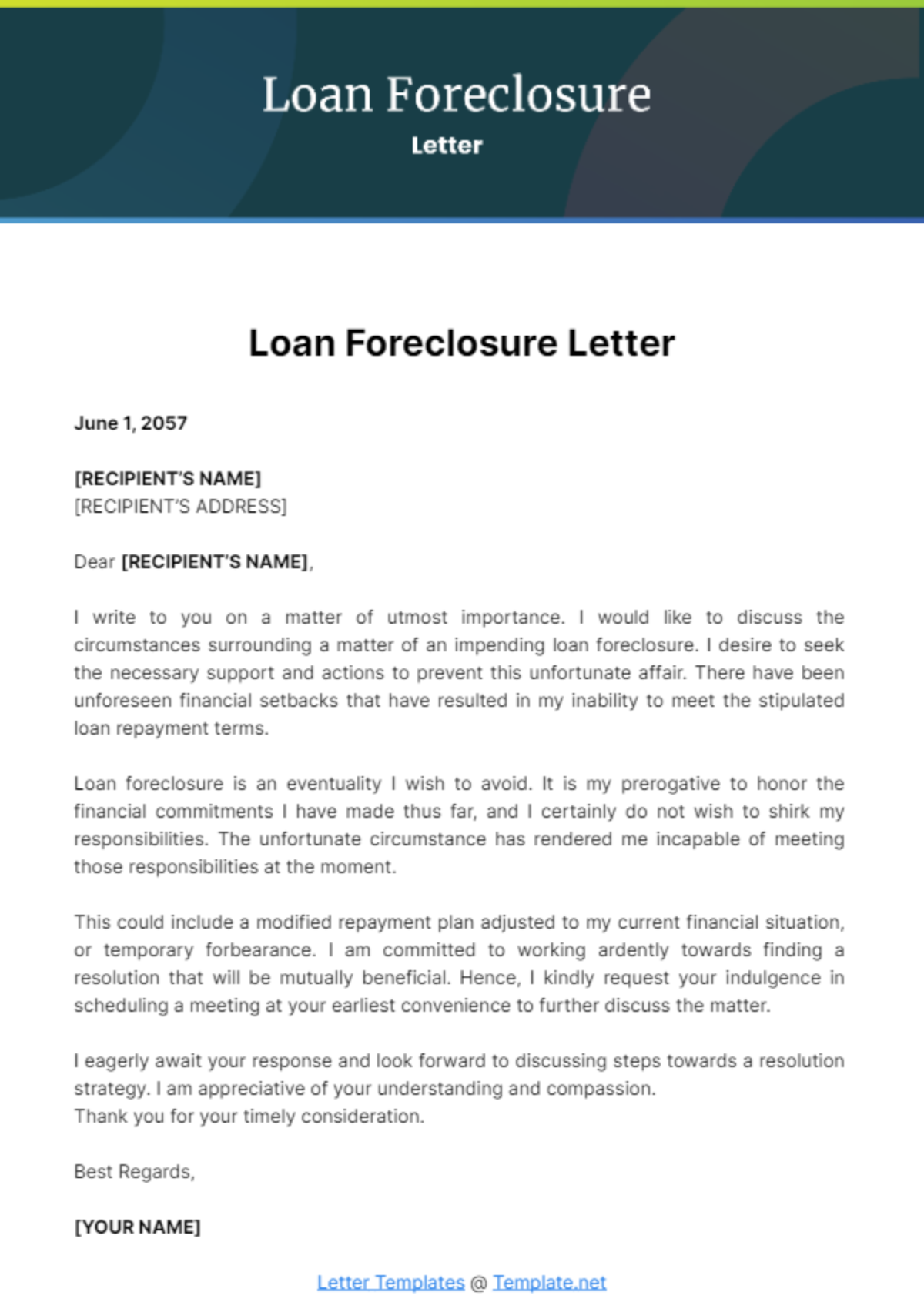 Free Loan Foreclosure Letter Template