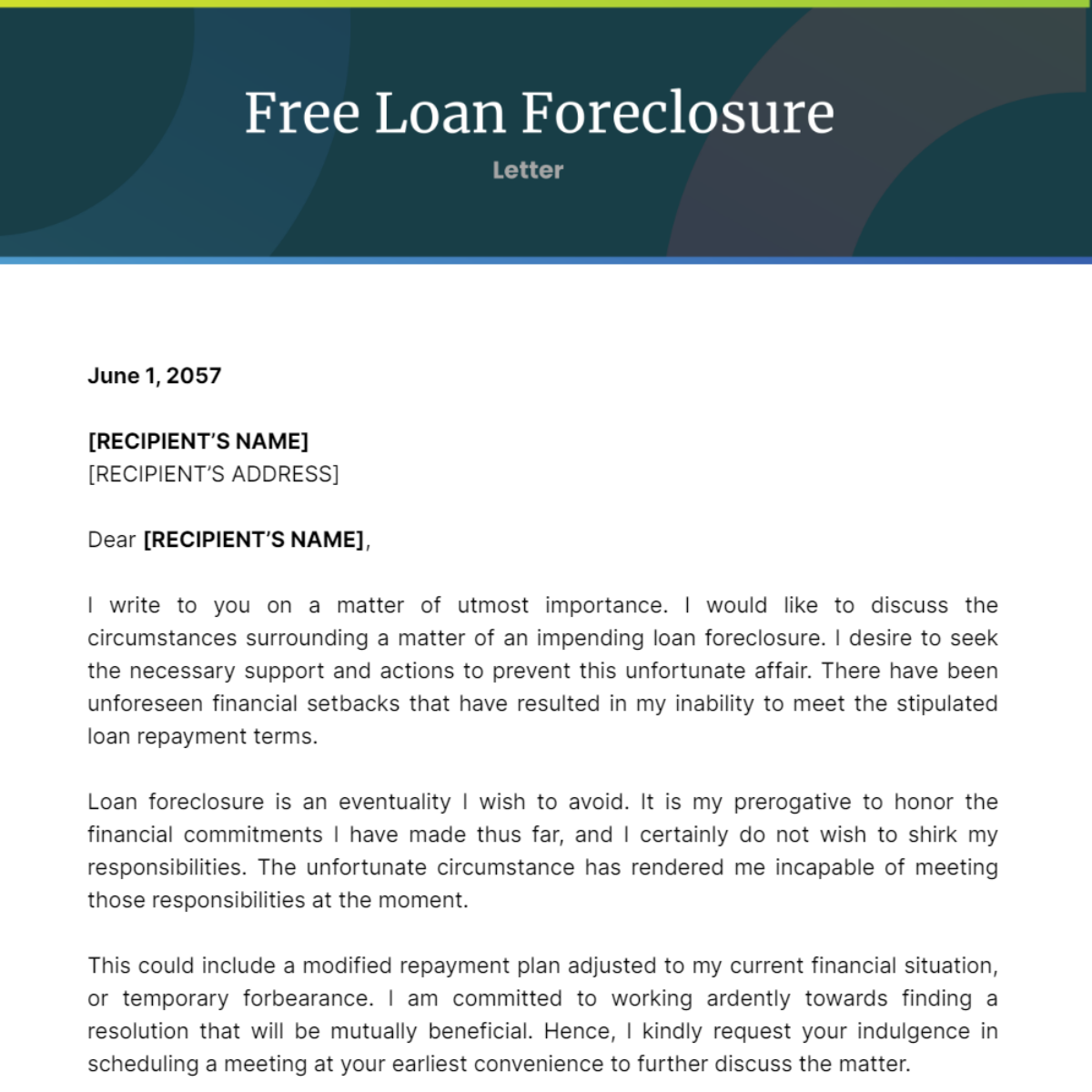 Loan Foreclosure Letter Template