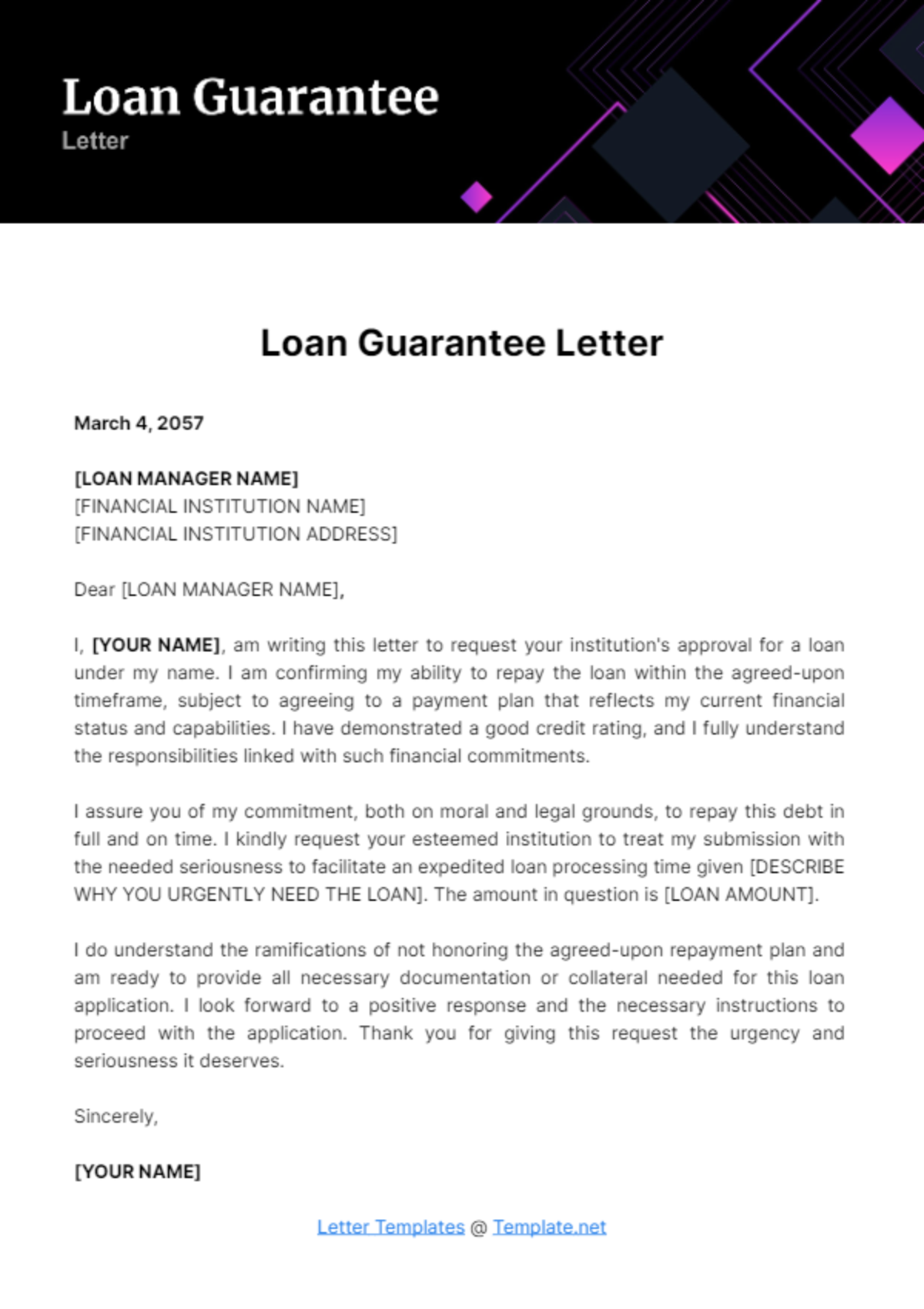 Free Loan Guarantee Letter Template